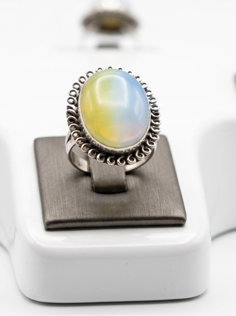 New 925 Sterling Silver Blue Yellow Triplet Opalite Artisten Oval Cut Ring